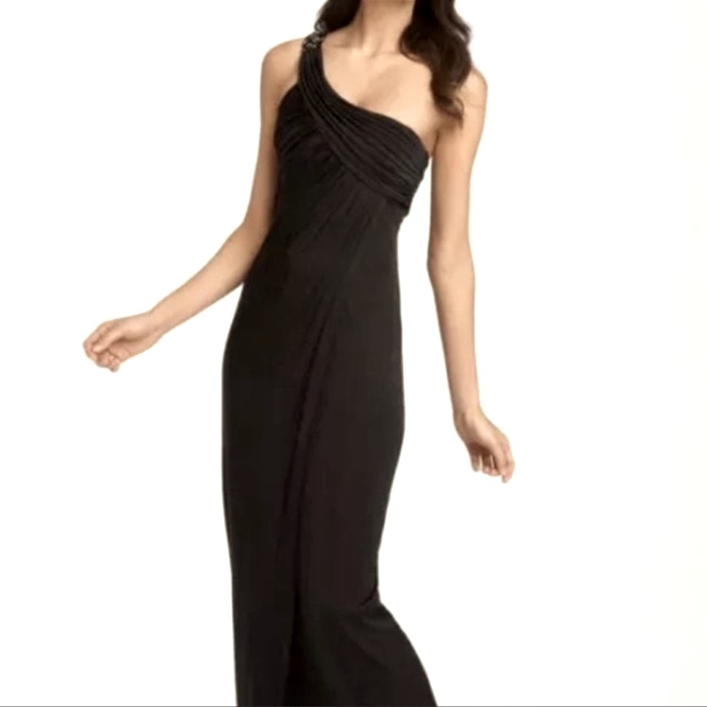 Bcbgmaxaria column black gown with one shoulder size Small